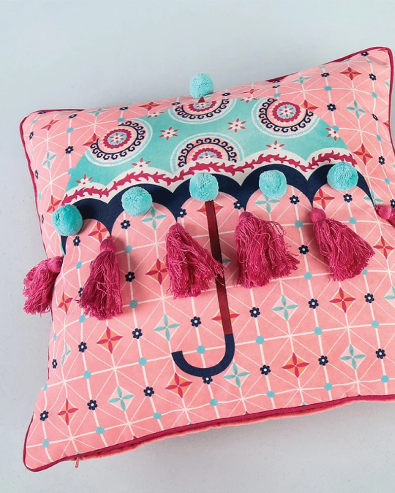 Chumbak Folk Umbrella Tasseled Cushion Cover